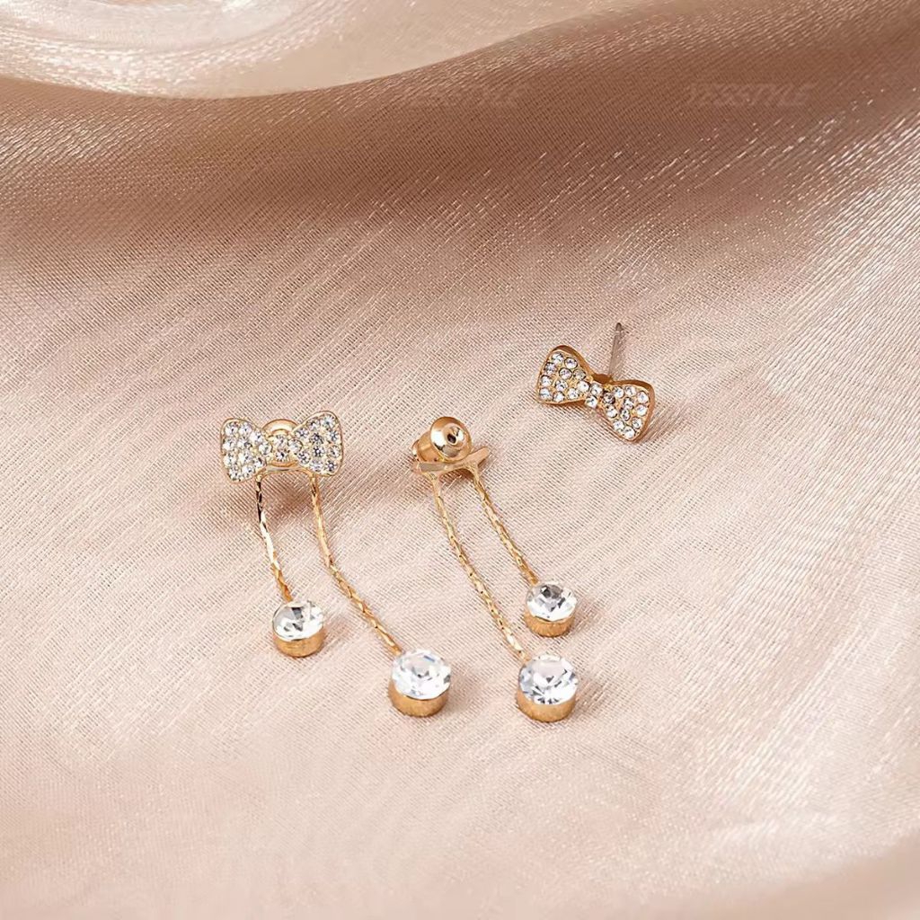anting cantik panjang elegan titanium silver cantik