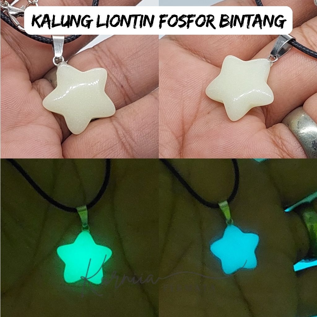 Kalung Liontin Batu Fosfor Model Bintang Serap Cahaya Menyala Didalam Gelap