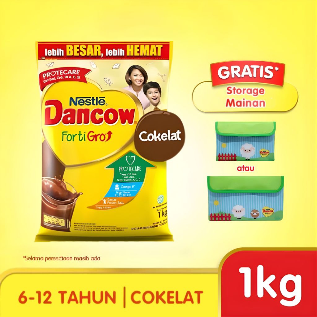 FREE 1 STORAGE BOX  Susu Dancow Fortigro Coklat 1 Kg Susu Pertumbuhan Anak Usia 6-12 Tahun Dancow In
