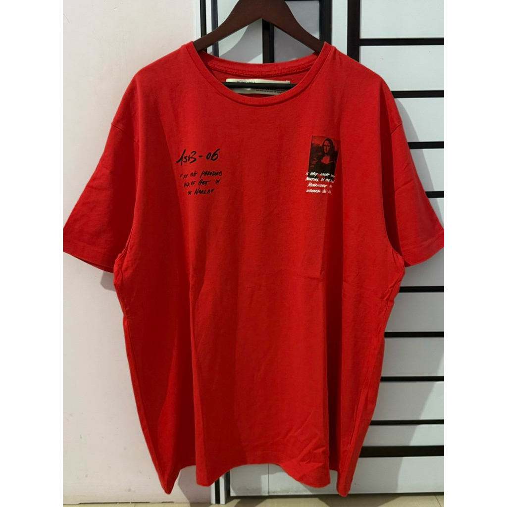 OFF WHITE OVERSIZED MONALISA GRAPHIC PRINT RED T-SHIRT