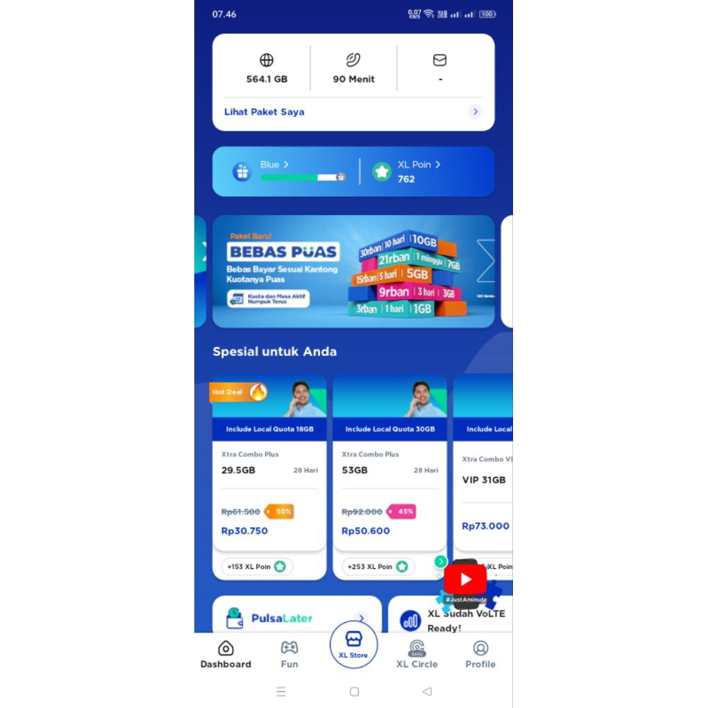 KARTU XL XC VIP DISKON 90% PERBULAN 25K, DATA SUDAH 564 GB