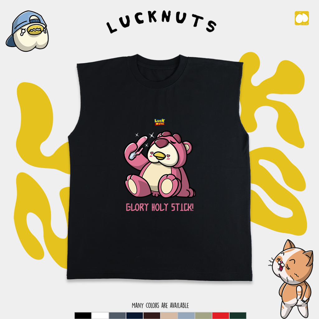 Lucknuts Tanktop | Kaos Singlet | Pria Wanita Cotton Combed 24s | PINK BEAR HOOLY