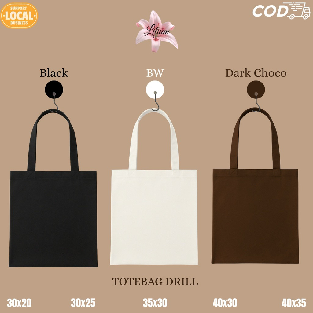 Totebag Polos Bahan Drill | Totebag Berbagai Ukuran | Totebag | Totebag Drill | Totebag Polos | Tote
