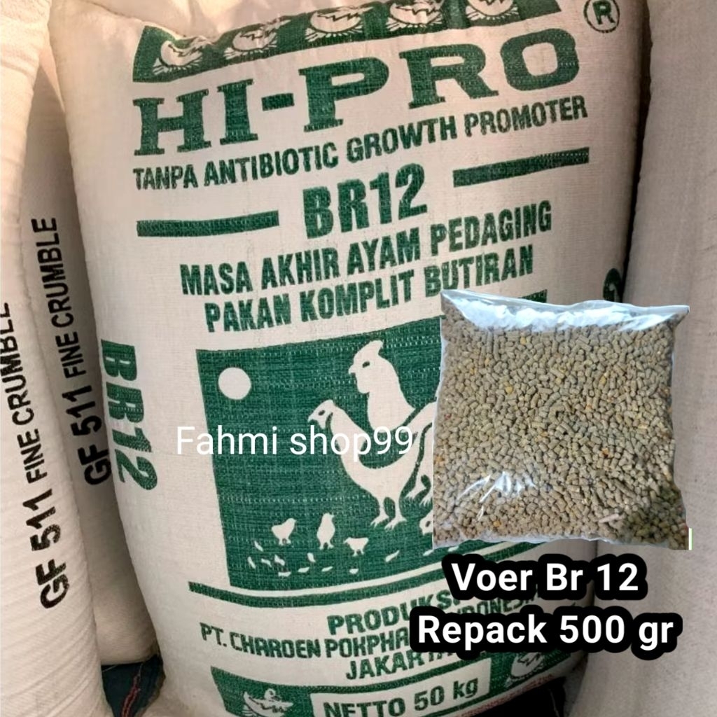 Br 12 Pakan Ayam Dewasa Pedaging Hi-Pro BR12 Butiran Repack 500gr
