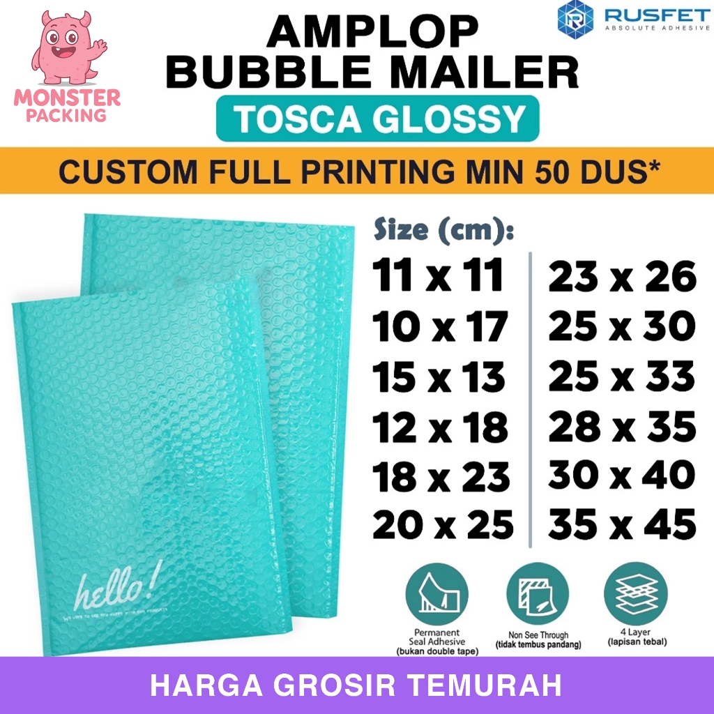 Amplop Bubble Wrap TOSCA GLOSSY Envelope Bubble Bag Mailer Security Bungkus Packing Paket RUSFET