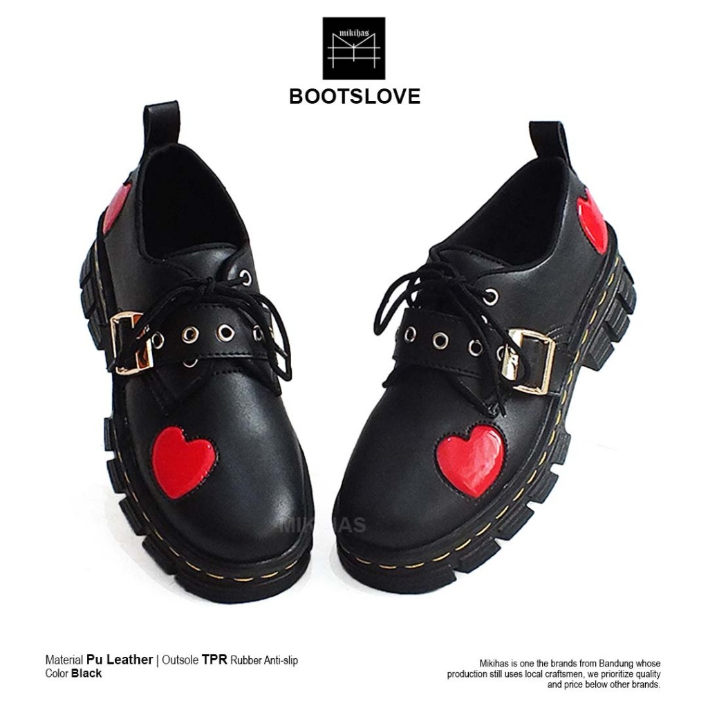 Mikihas Boots'Love - Sepatu Boots Skena Wanita Kekinian Vintage Shoes Hitam Kulit Sintetis Premium