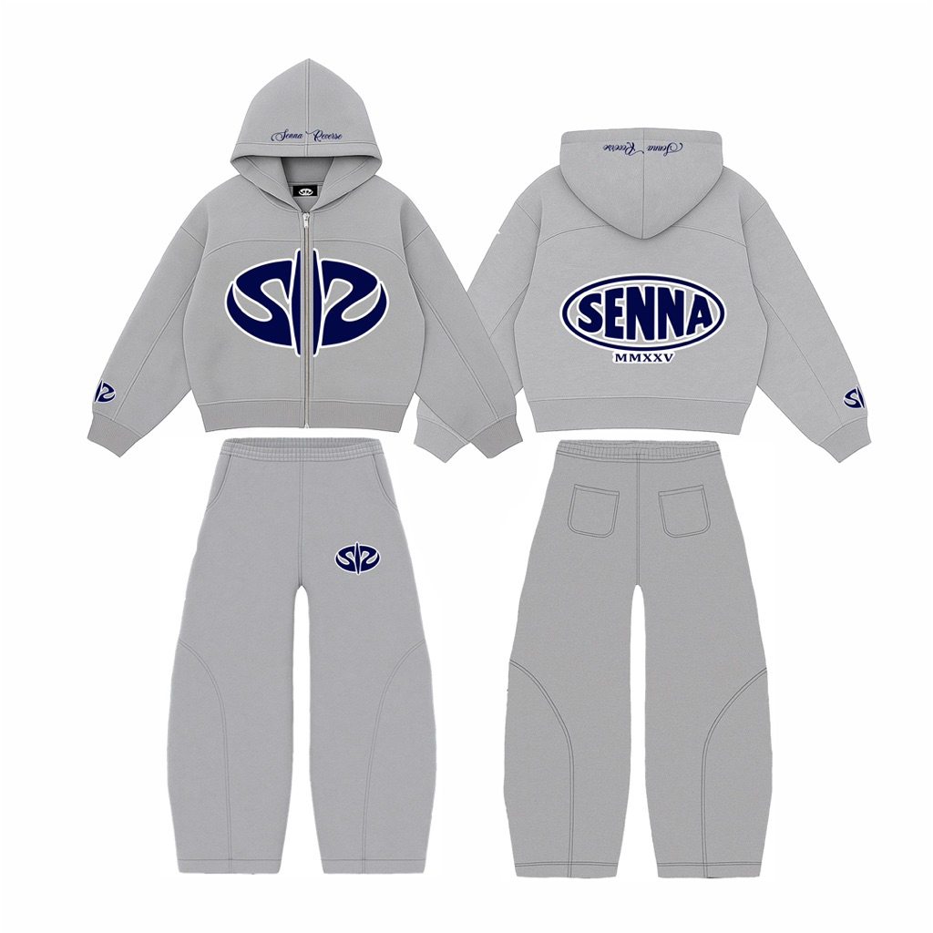 Sennareverse - Hoodie Zipper Boxy SweatPants Puff ink Grey - Merveile Blue | Hoodie zip | Sweatpants
