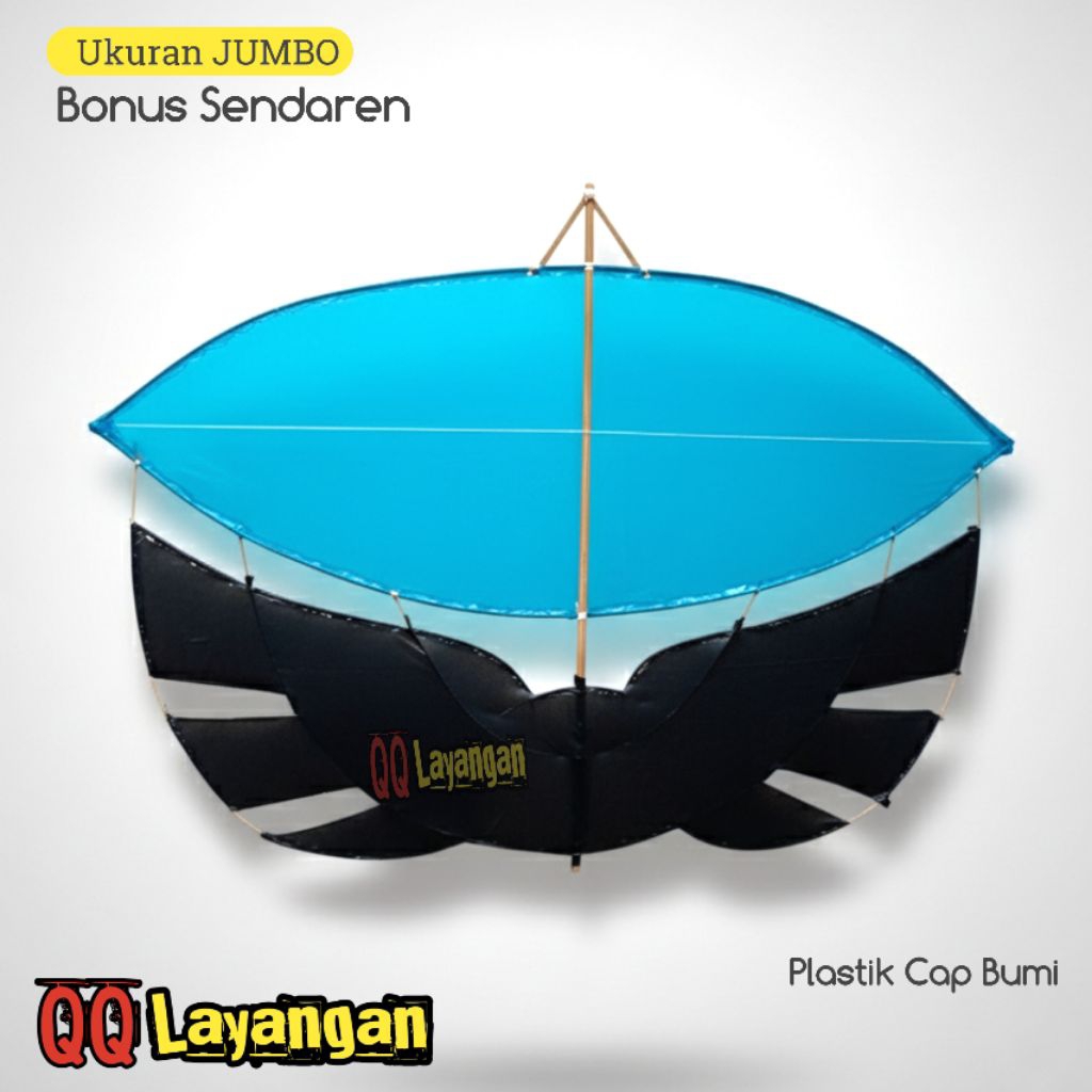Layangan Ram Raman Biru Hitam 1 Meter Model JIBEK Full Bambu Pilihan, mainan layang layang