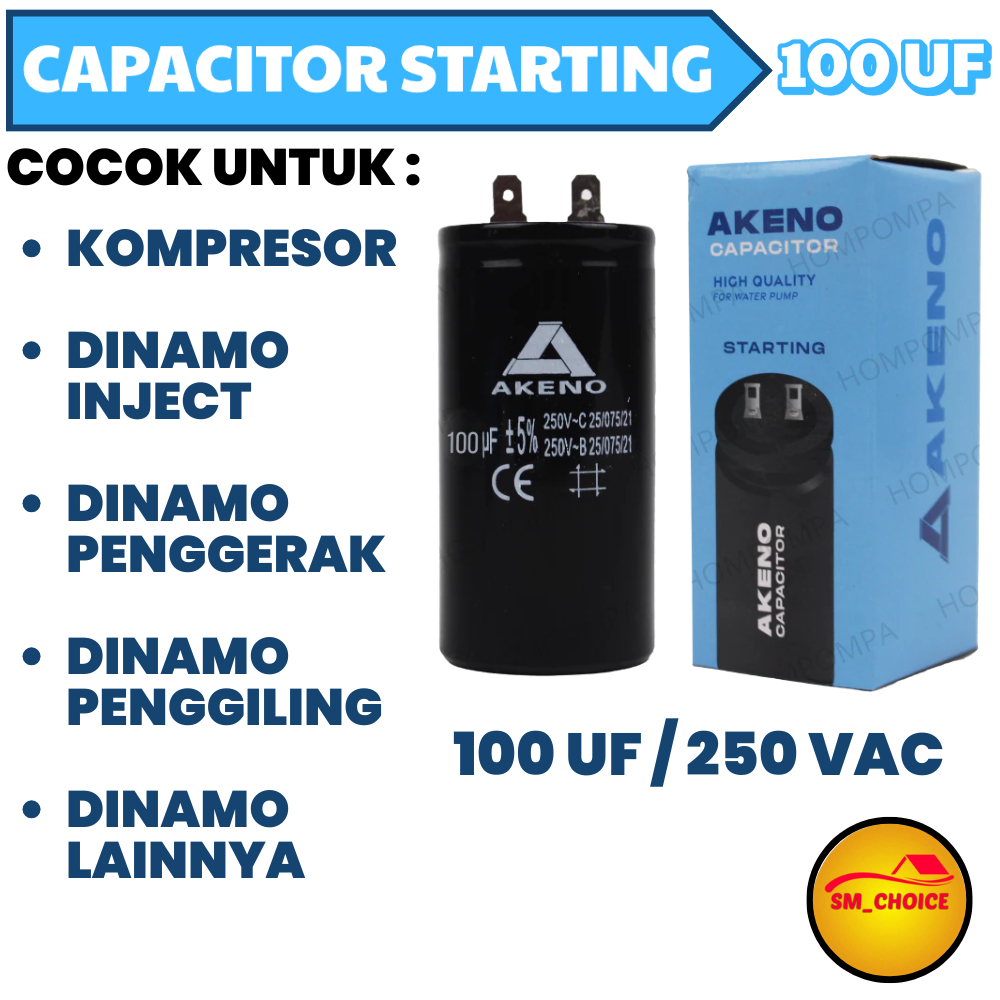 AKENO KAPASITOR STARTING 100 UF CAPACITOR STARTING 100 UF SOKET KONDENSOR 100 UF CD-60