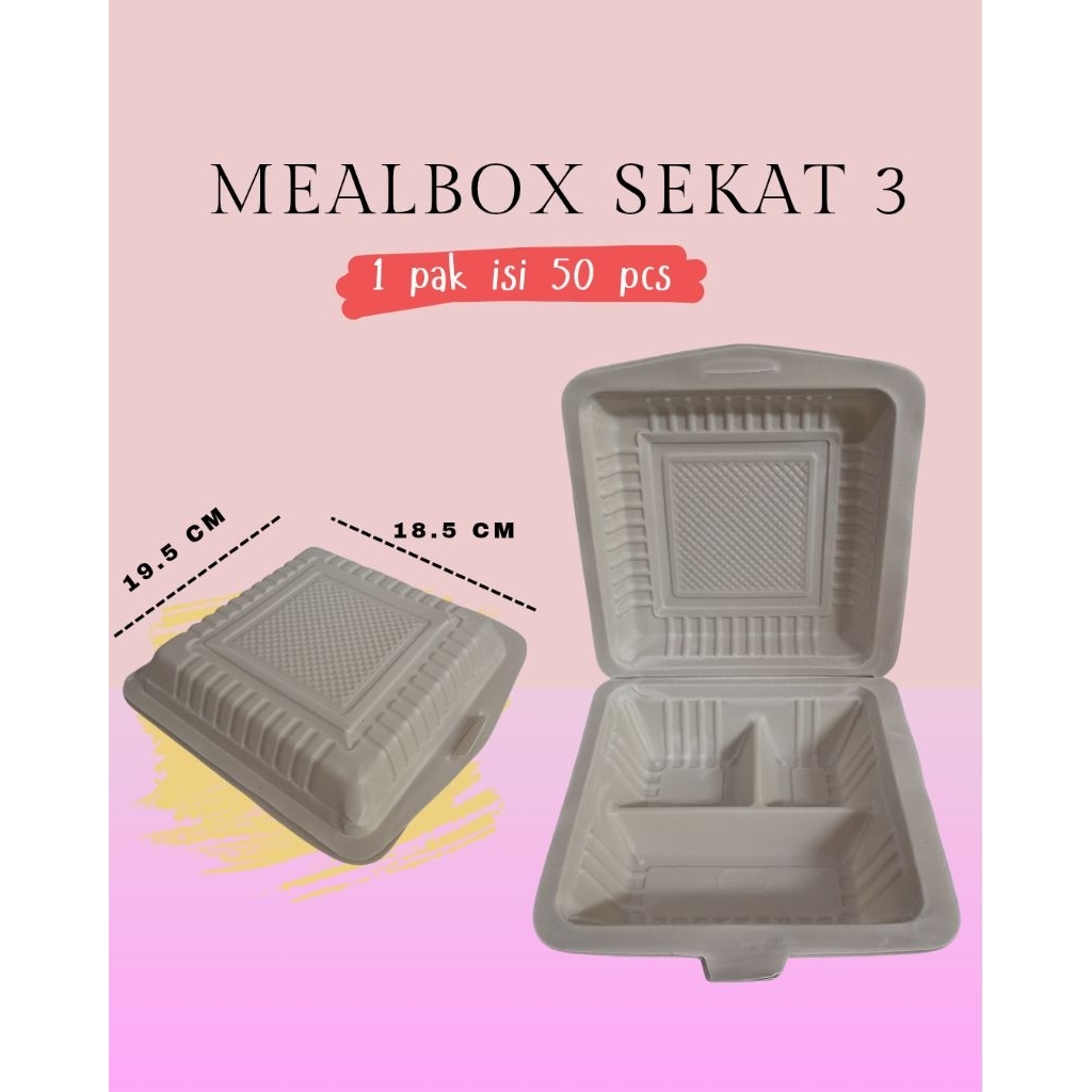 (50 pcs) meal box plastik sekat 3 / mealbox sekat 3 plastik