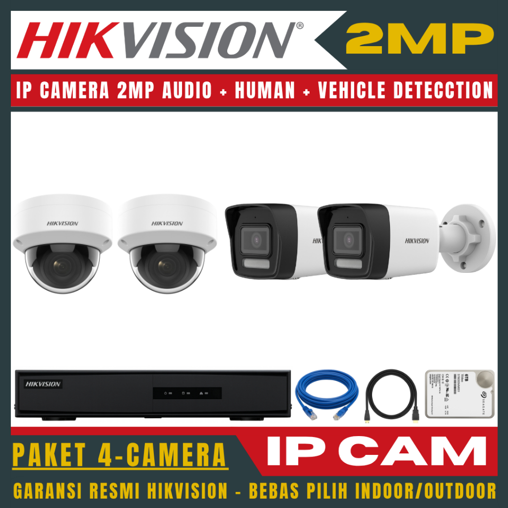 HIKVISION IP CAMERA 2MP PAKET 4 CHANNEL 4 KAMERA