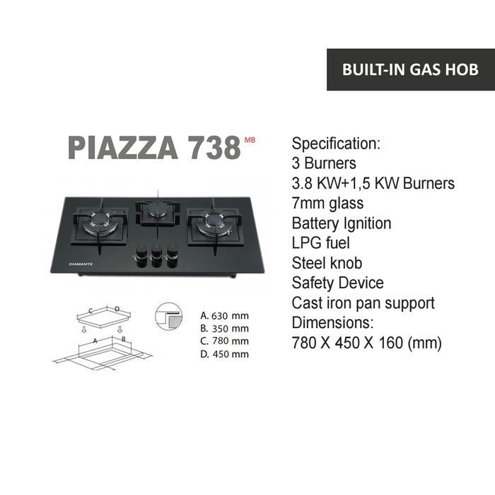 Kompor Tanam Diamante Piazza 738 Built-In Gas Hob