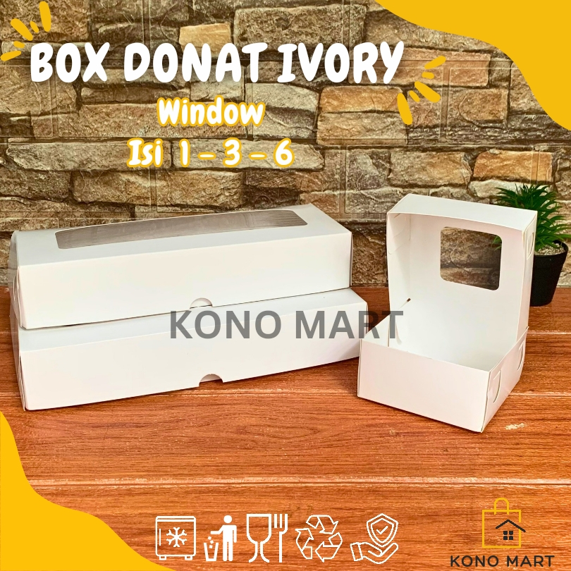 Kono Mart Box Donat isi 1 3 6 Ivory Polos Window Laminasi Dus Putih Kotak Kue Snack Hampers Brownies