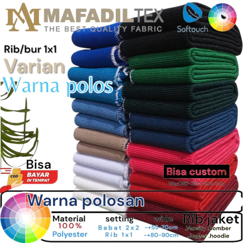 kain rib bur jaket Varsity varian warna polos rib premium termurah