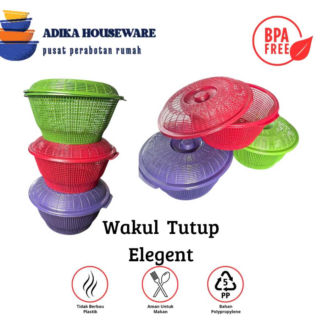 WAKUL TUTUP ELEGENT - BESEK NASI + TUTUP PLASTIK AWE- WAKUL NASI BERKATAN PLASTIK
