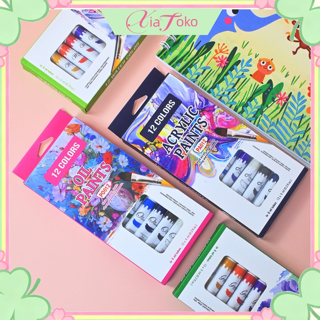 Cat Air Akrilik 12 Warna Tahan Air & Panas Matahari, Tidak Mudar Warna – Cocok untuk Hiasan Kain Kan