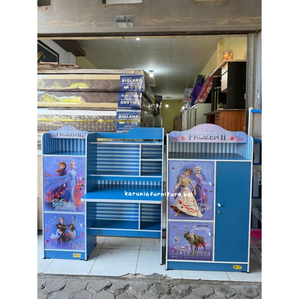 PAKET SET MEJA BELAJAR + LEMARI PAKAIAN ANAK KARAKTER FROZEN | FREE ONGKIR BANDAR LAMPUNG