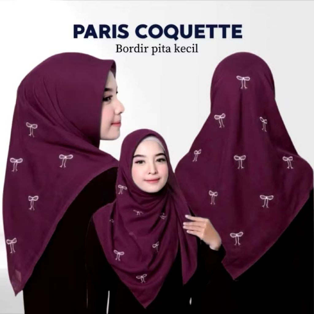 HIJAB SEGI EMPAT PARIS COUQUETTE BORDIR PITA/KERUDUNG SEGI EMPAT PARIS PREMIUM BORDIR PITA