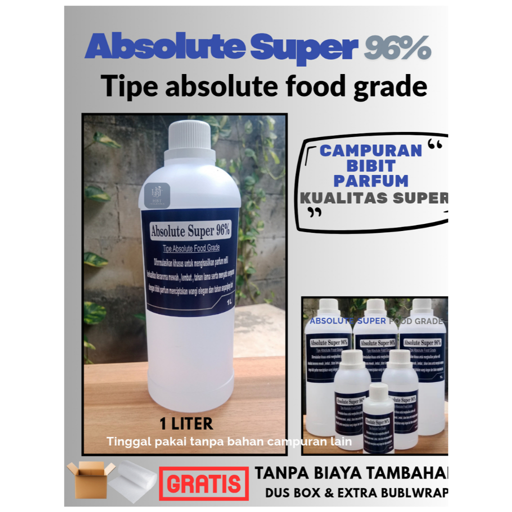 Absolute food gred super 96% - pelarut parfum berkualitas ( 1 liter ) - campuran bibit parfum