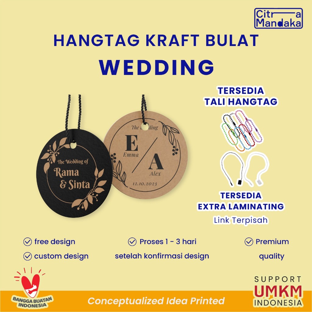 Hang Tag Wedding Card Custom Kraft Paper 1 Sisi Kartu Ucapan Terima Kasih Label Kupon Souvenir Perni