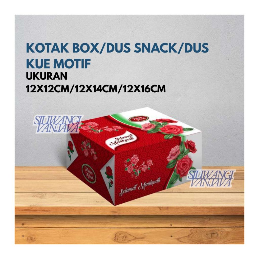 Kotak Box - Dus Snack - Dus Kue Motif Merah Uk 12x12cm/ 12x14cm/ 12x16cm (10pcs)