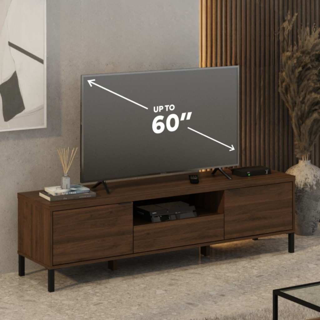 Meja rak TV Kaki besi 160cm coklat kayu tua muat sampaii 60inch BANDUNG