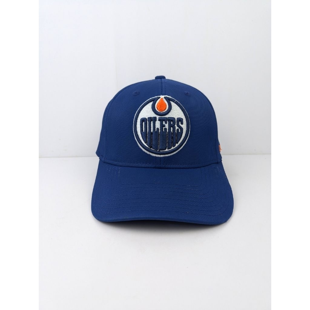Topi Reebok NHL Edmonton Oilers Logo Royal Blue White Orange Ice Hockey Team Hoki Es Skena Simpel