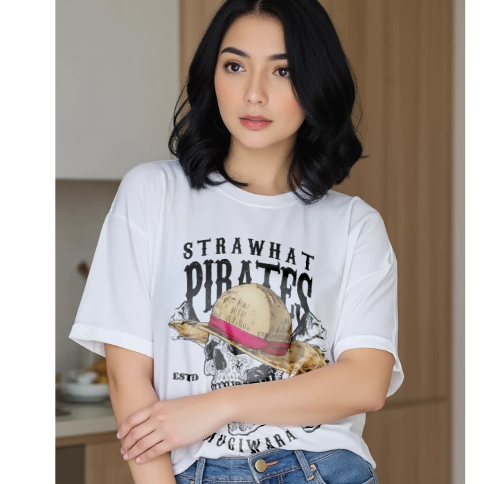 Kaos Strawhat Skull Reverse Anime Manga One Piece Baju Luffy Kru Bajak Laut Topi Jerami