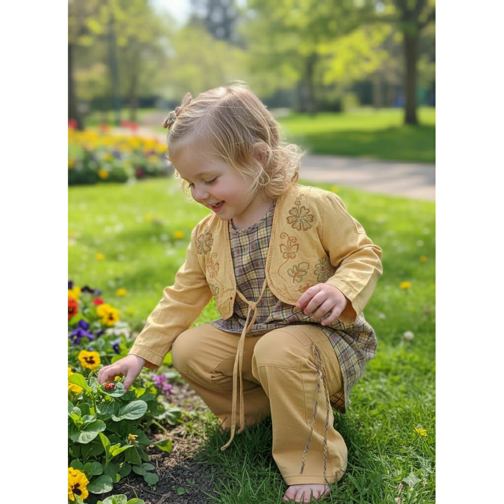 SET BAJU MUSLIMAH ANAK KEKE KOTAK OREN MUDA SIZE 12