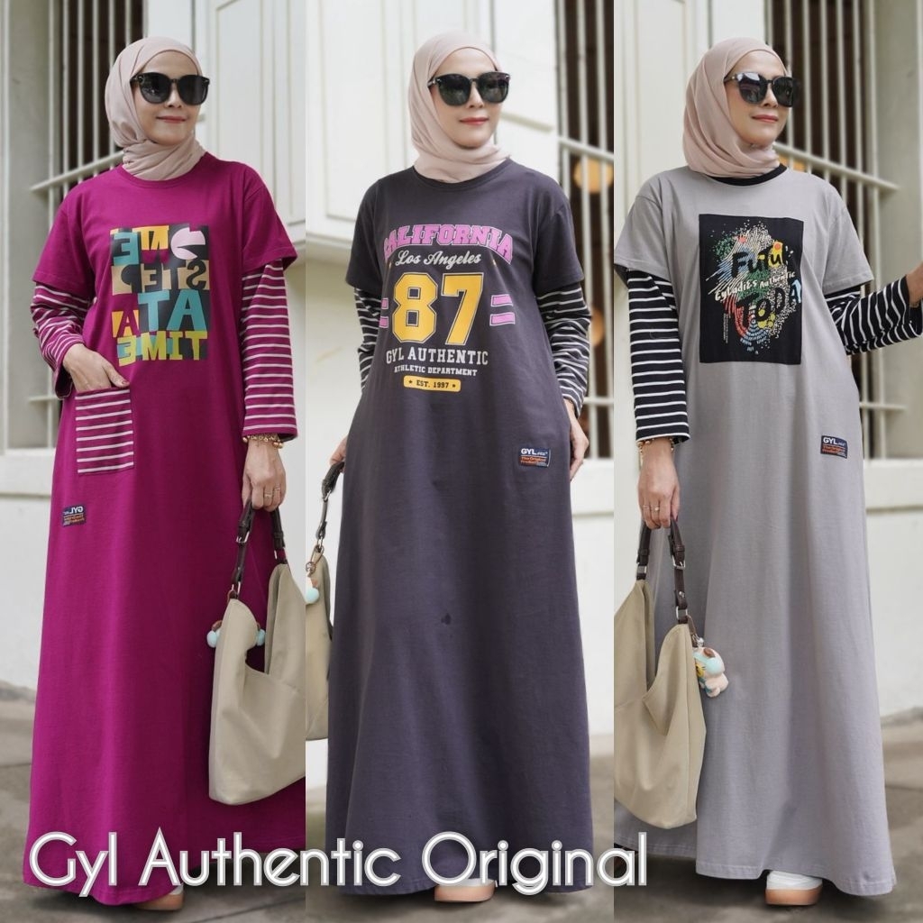 Gamis Kaos Wanita Lengan Panjang  Maxy Dress Gyl Authentic Original Combed 20s Premium Terbaru