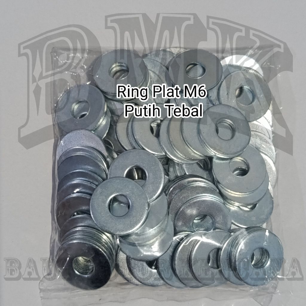 100 PC Ring Plat M6 lebar Tebal Putih 6mm mili Ring 10