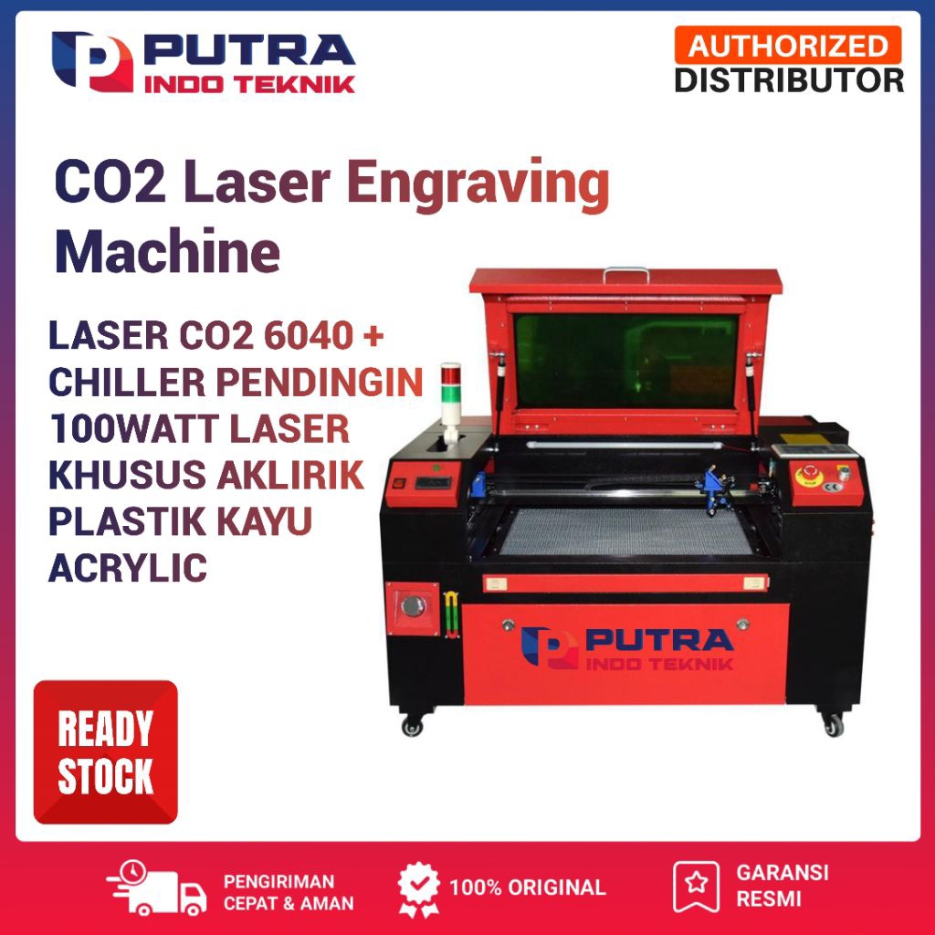 LASER CO2 6040 + CHILLER PENDINGIN LASER POWER 100WATT LASER KHUSUS AKLIRIK PLASTIK KAYU ACRYLIC