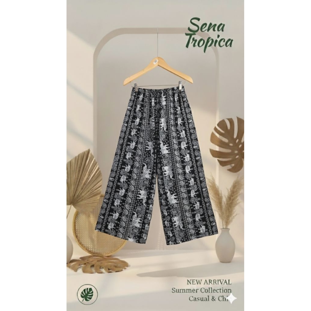 Sena Tropica - Celana Kulot Wanita, Kulot Panjang 7/8, Kulot Motif, Kulot Motif Etnik Gajah, Kulot R