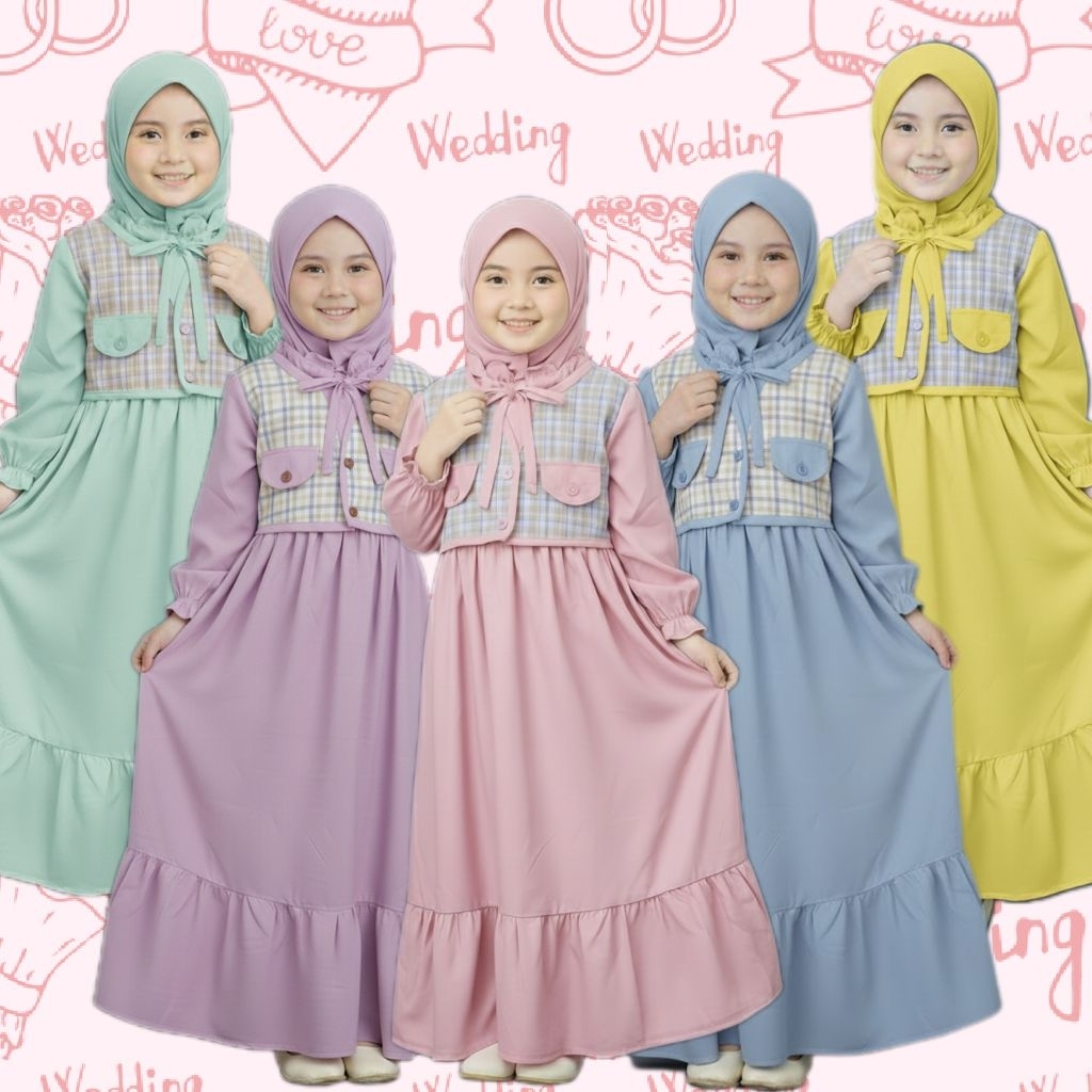 Gamis Muslim anak PAUD TK FREE JILBAB | gamis rompi anak perempuan | Gamis anak perempuan | Dress mu