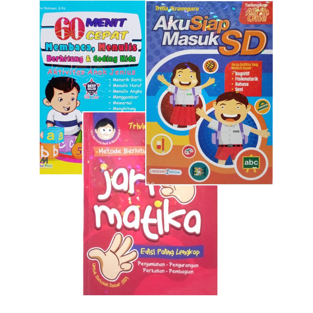 Paket 3 buku 60 Menit Pintar Membaca, Jarimatika dan Aku Siap Masuk SD