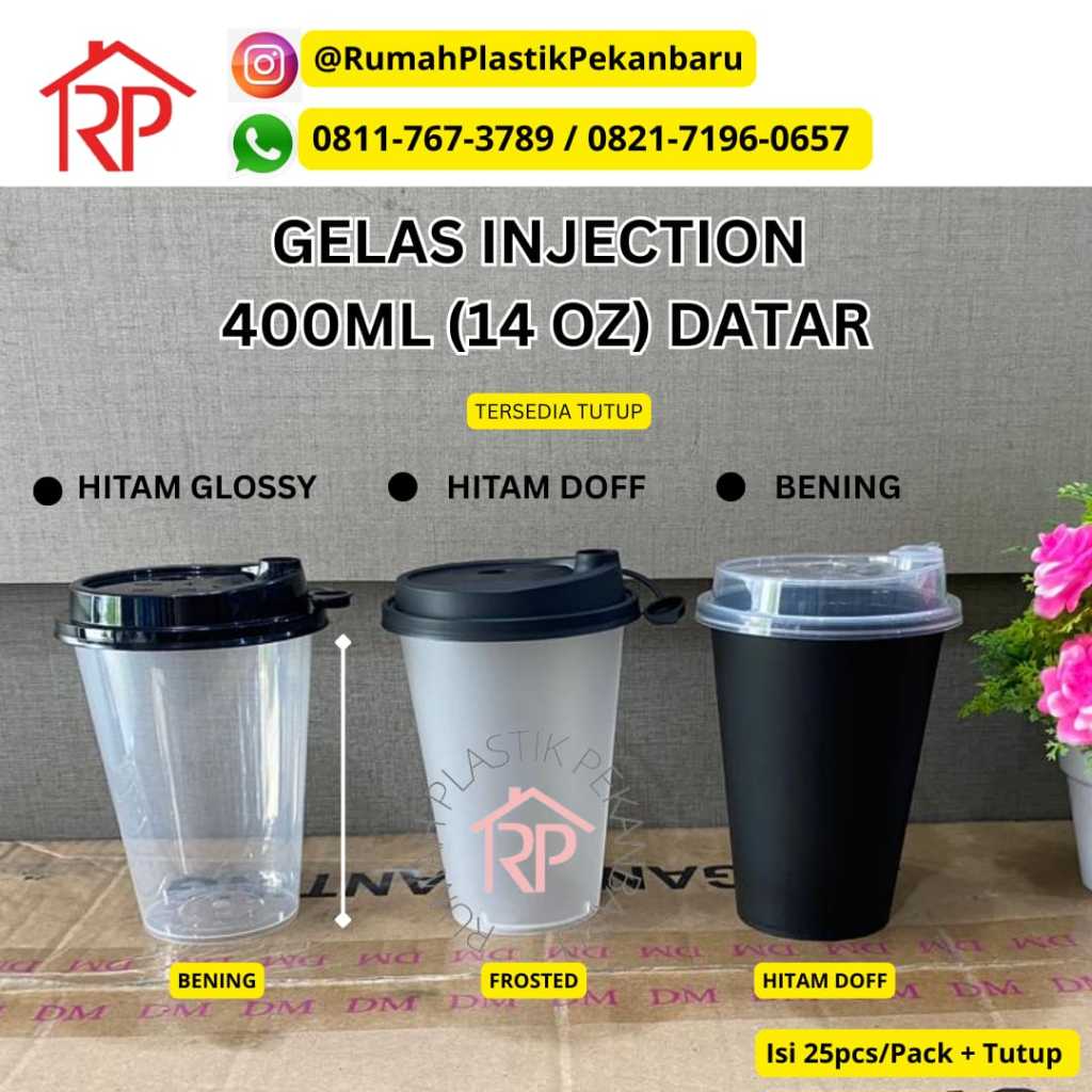 ( ISI 25 PCS+TUTUP ) Thinwall Cup PP Injection 14oz 400ml - Cup PP Injection Bening - Gelas Injectio