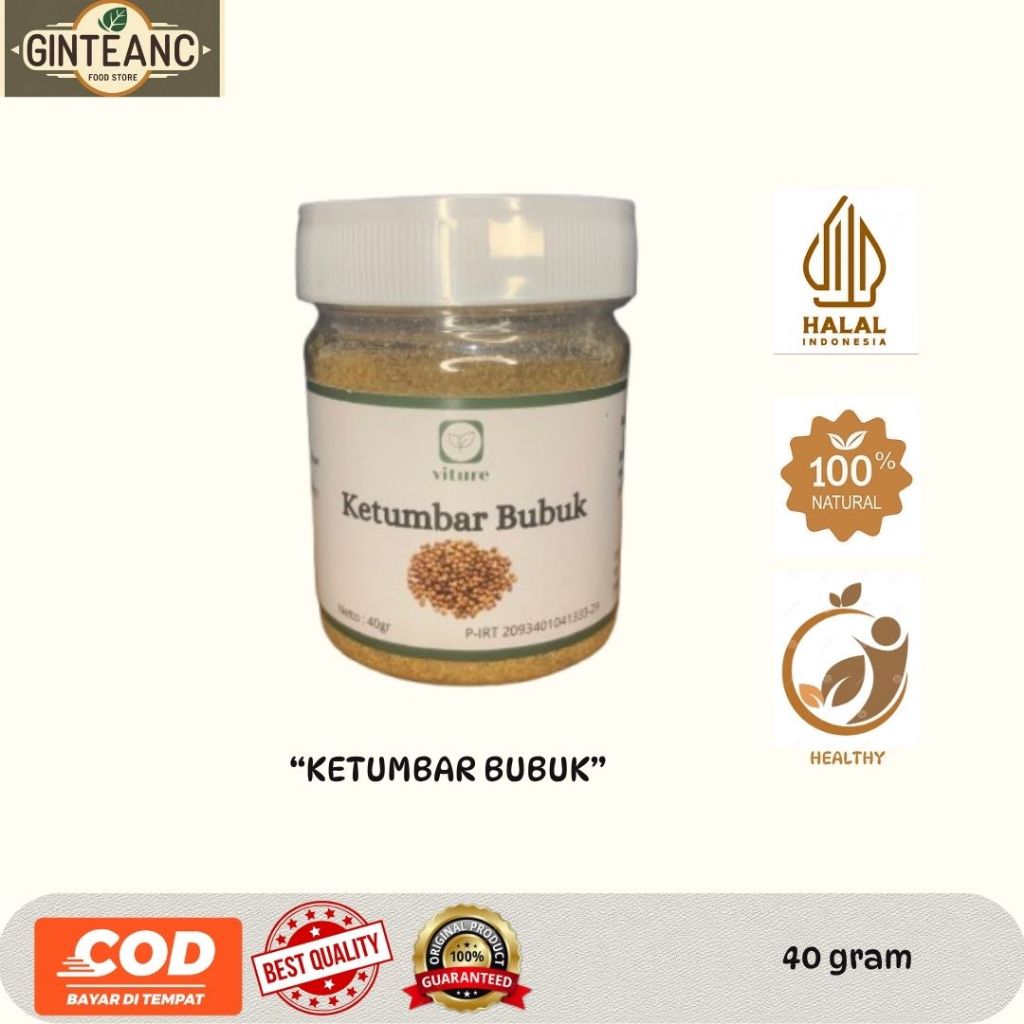 Ginteanc | Ketumbar Bubuk Premium 100% Asli Tanpa Campuran | Ketumbar Bubuk 40g Kemasan Botol