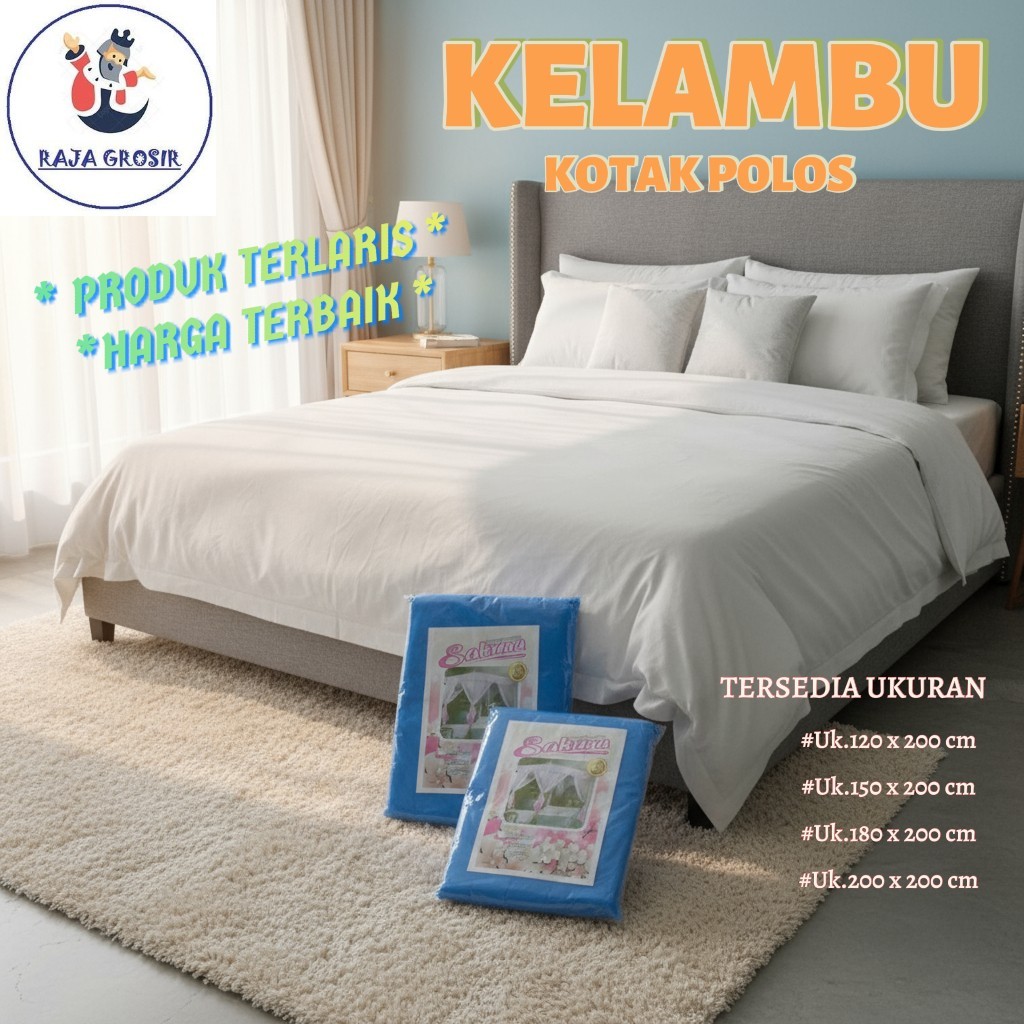 Kelambu Kotak Motif Polos / Kelambu Tidur Gantung / Kelambu Nyamuk Single 120 x 200 cm