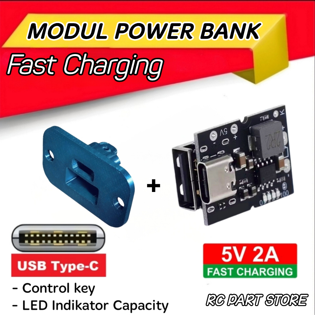 Kit Modul Power Bank USB Type-C 2A 5V Plus Bracket