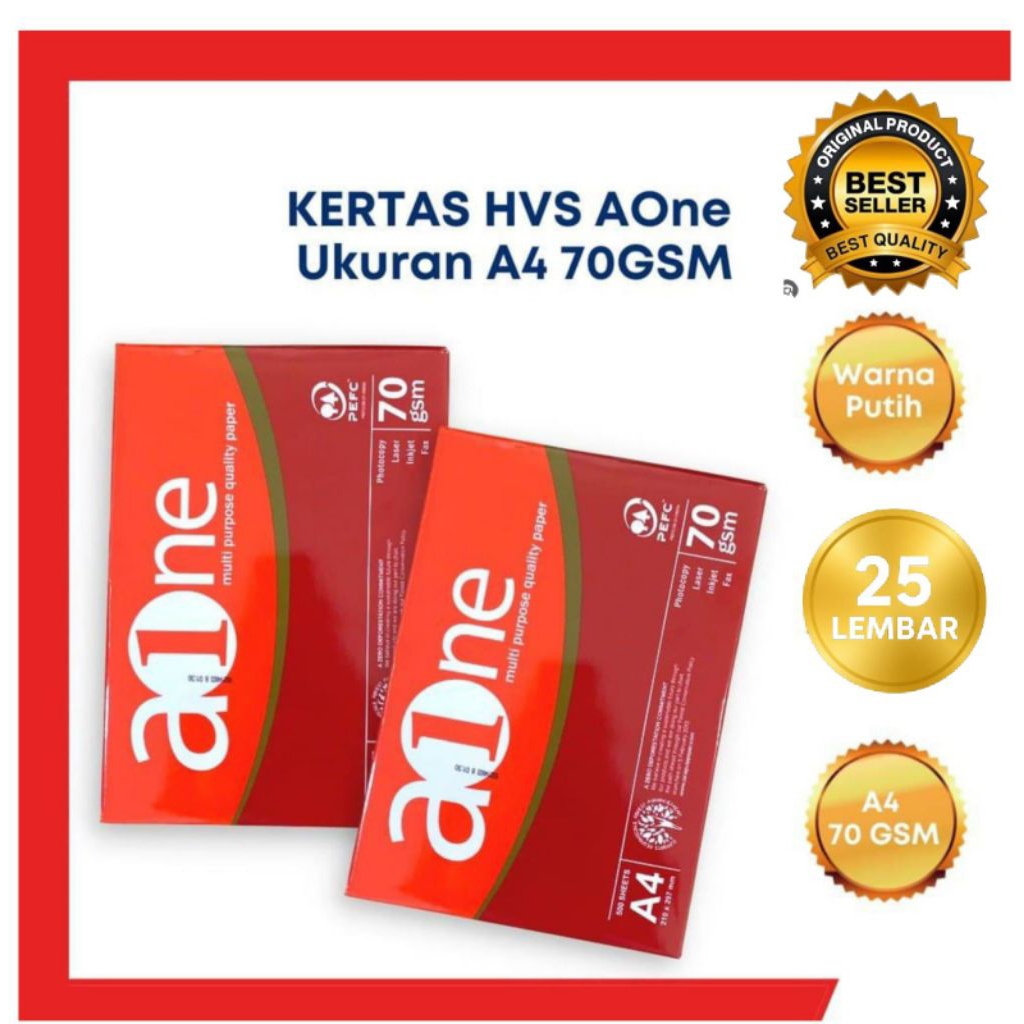 Kertas HVS Aone A4 70 Gsm(25 Sheet/Lembar) Kertas Hvs A4 Kertas Aone 25 Sheet
