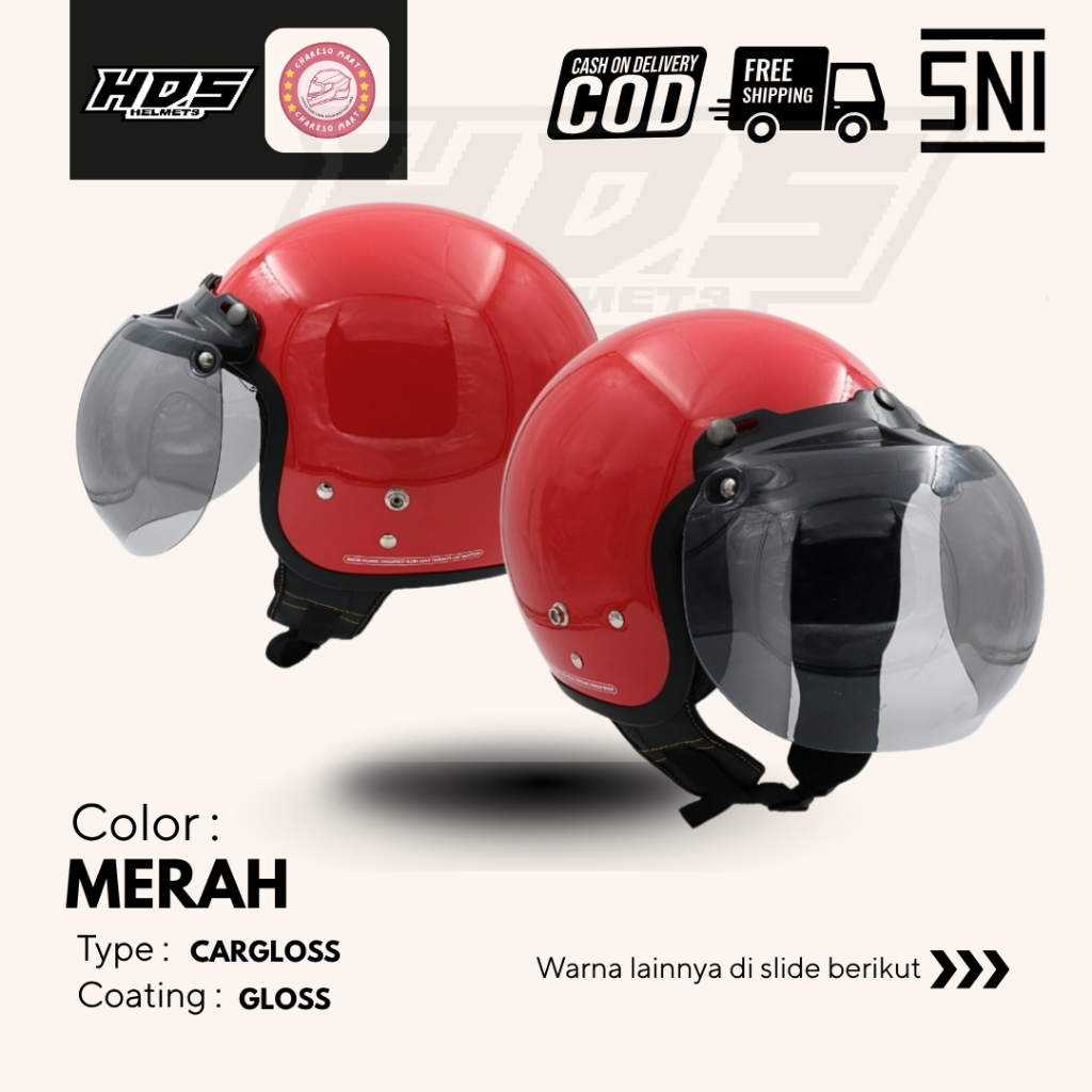 HDS Helmet Carglos CFM Retro Helm bogo Half Face - Merah Glossy