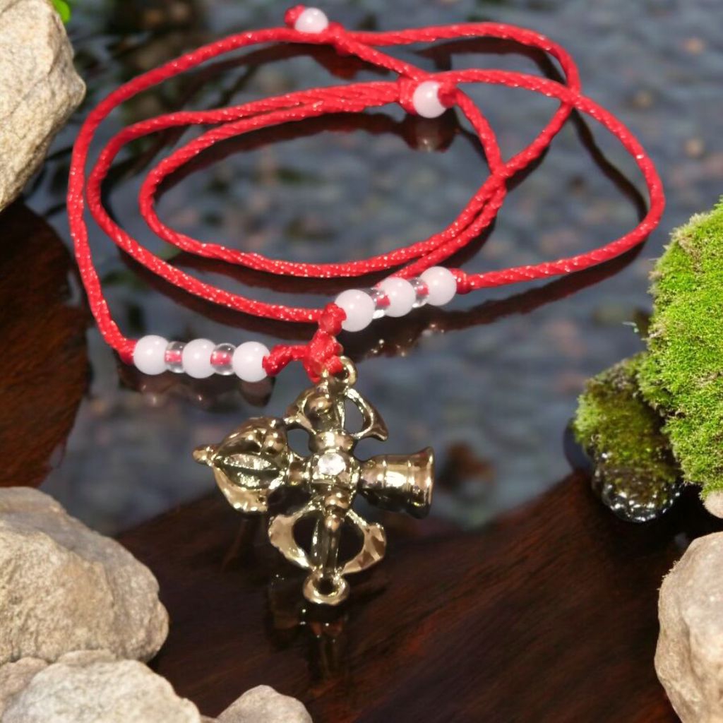 kalung Tali Merah Tibet Dorje Bell Vajra Genta gabung uk 3,5 cm