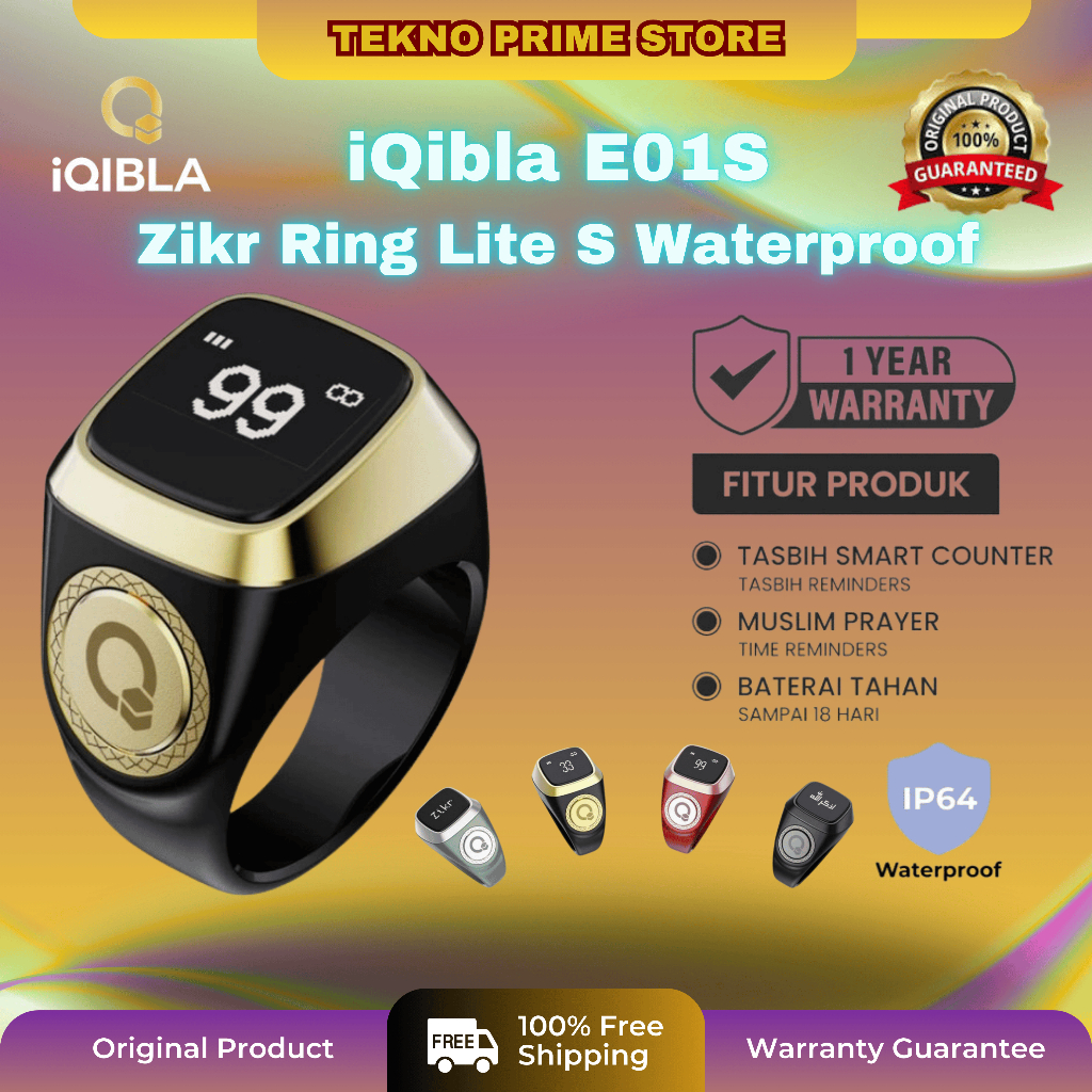 iQibla Zikr Ring Lite S E01S Cincin Zikir Digital Waterproof Cincin Tasbih Digital Hitung Zikir Hari