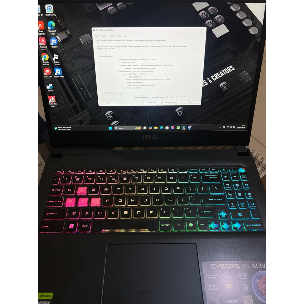 LAPTOP MSI CYBORG 15 I7 13620H RTX 4060 1TB 15.6” FHD IPS 144HZ W11 OHS - 16 gb