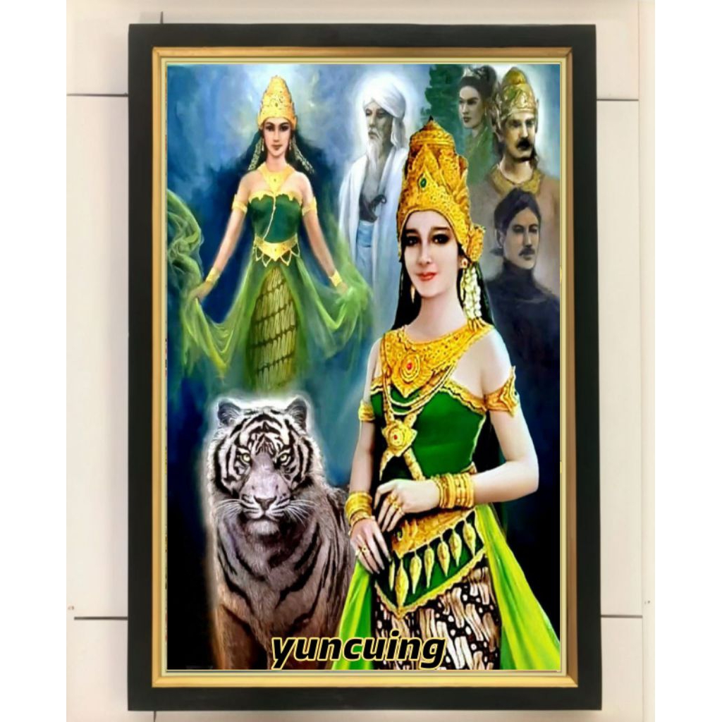 hiasan dinding lukisan cetak nyi Roro kidul plus bingkai ukuran 65×45