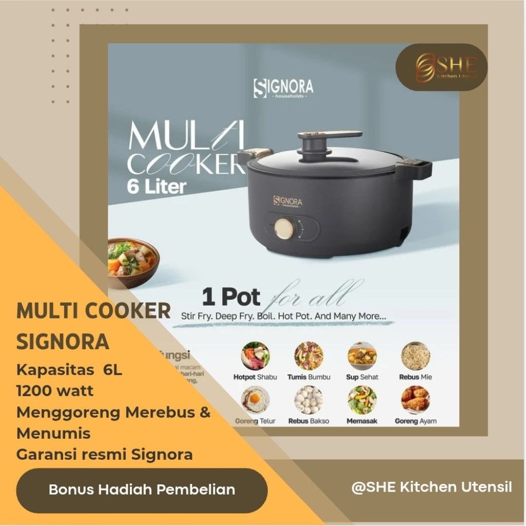 Multi Cooker Signora Kapasitas 6 liter Panci Serbaguna Signora Shabu hot pot Menggoreng Menumis Mema