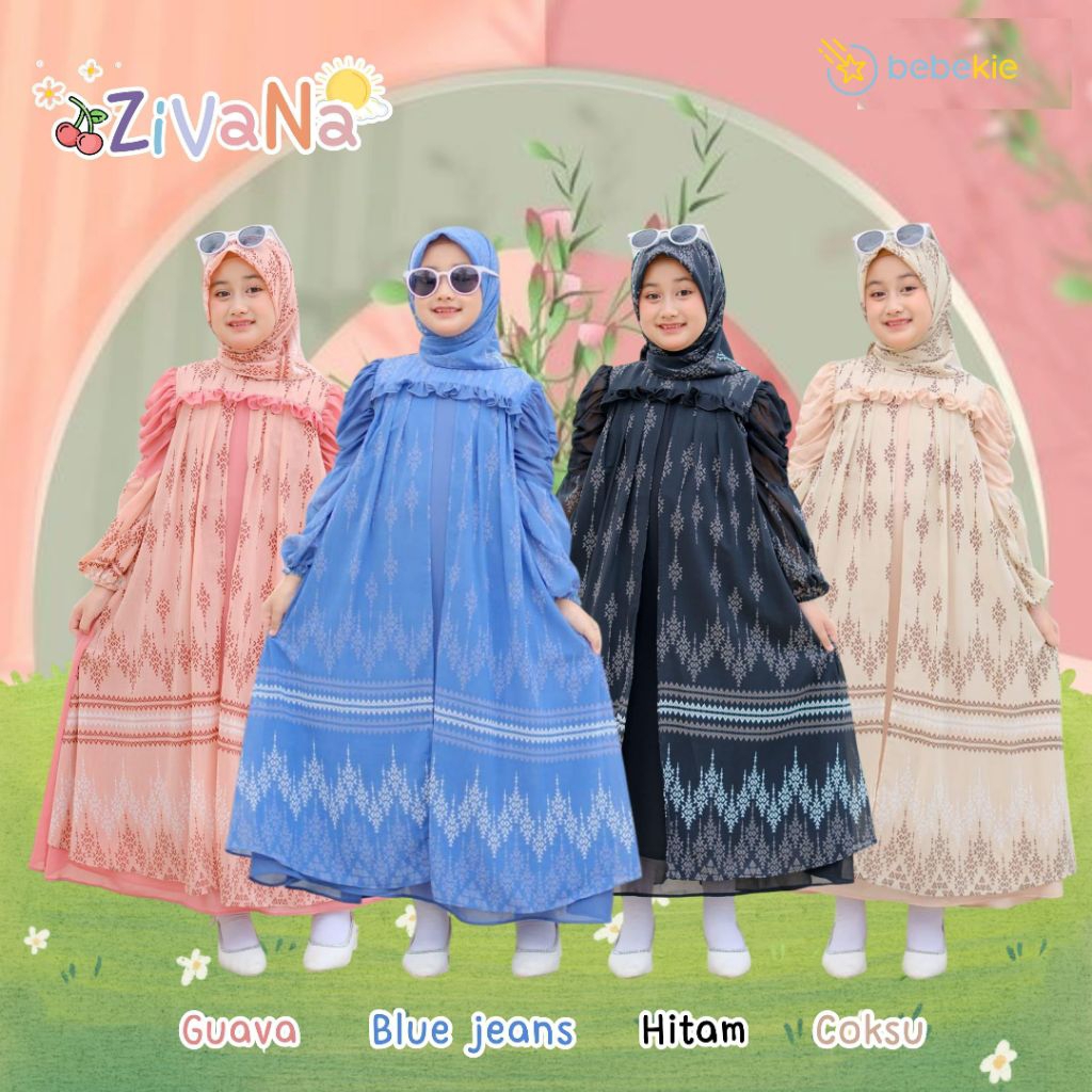 Gamis anak perempuan terbaru zivana ceruty murah set hijab