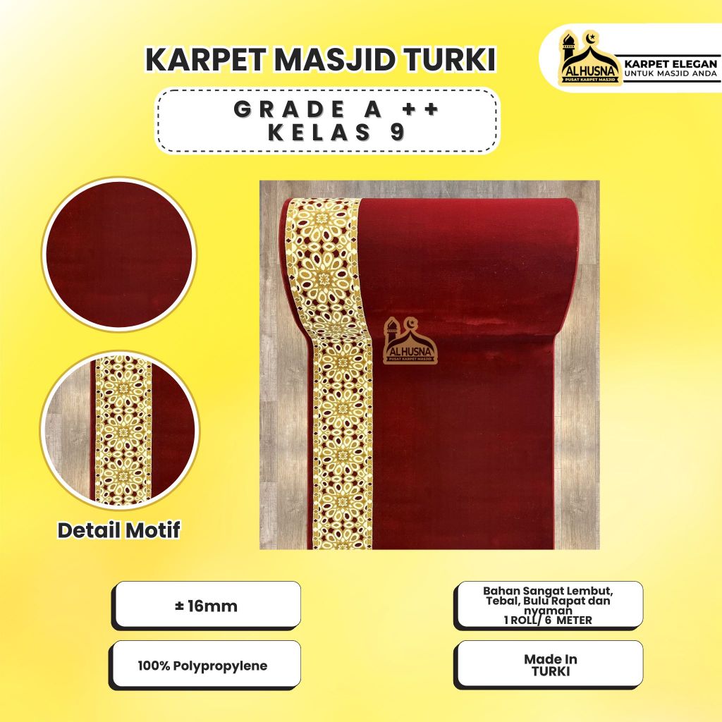 Alhusna Karpet Masjid - Karpet Masjid Meteran 120x600cm Tebal 16mm Merk ISTANBUL / Karpet Mushola Te