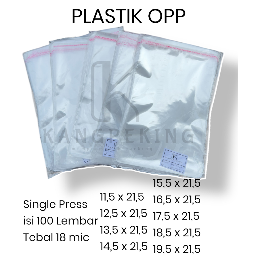 PLASTIK OPP 18 MICRON ISI 100 LEMBAR 11.5x21.5 12.5x21.5 13.5x21.5 14.5x21.5 15.5x21.5 16.5x21.5 17.