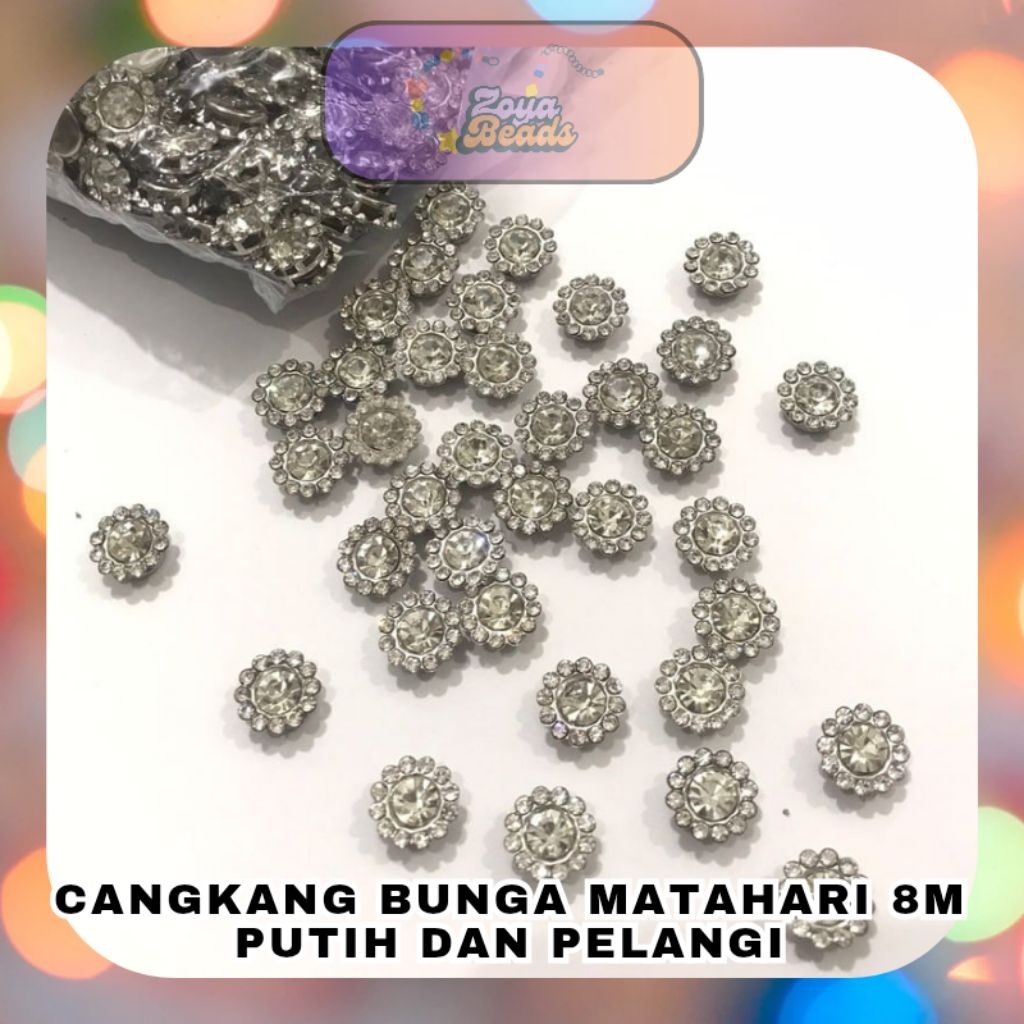 Cangkang Bunga Matahari 8M Putuh dan pelangi / Diamond cangkang / Payet Cangkang / Bunga Cangkang / 